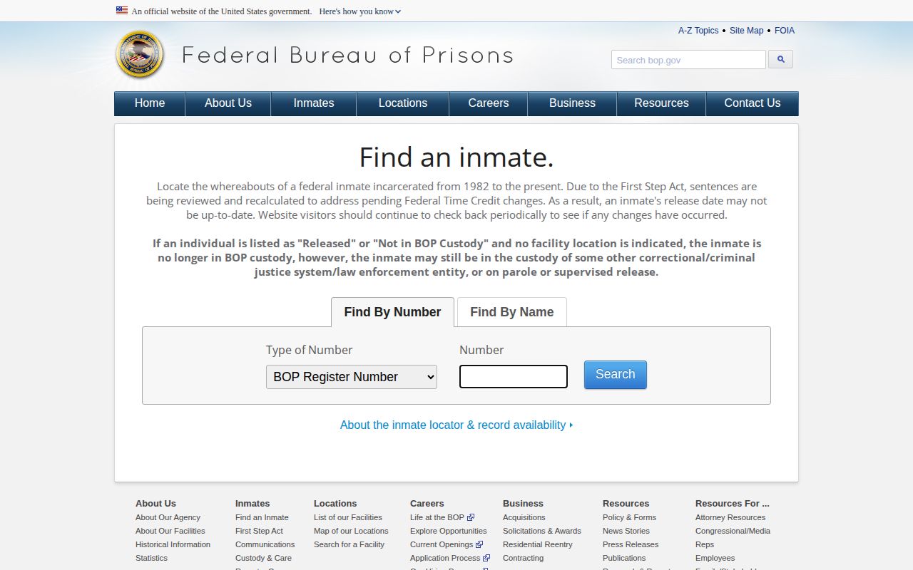 Federal BOP search for Murray County release status