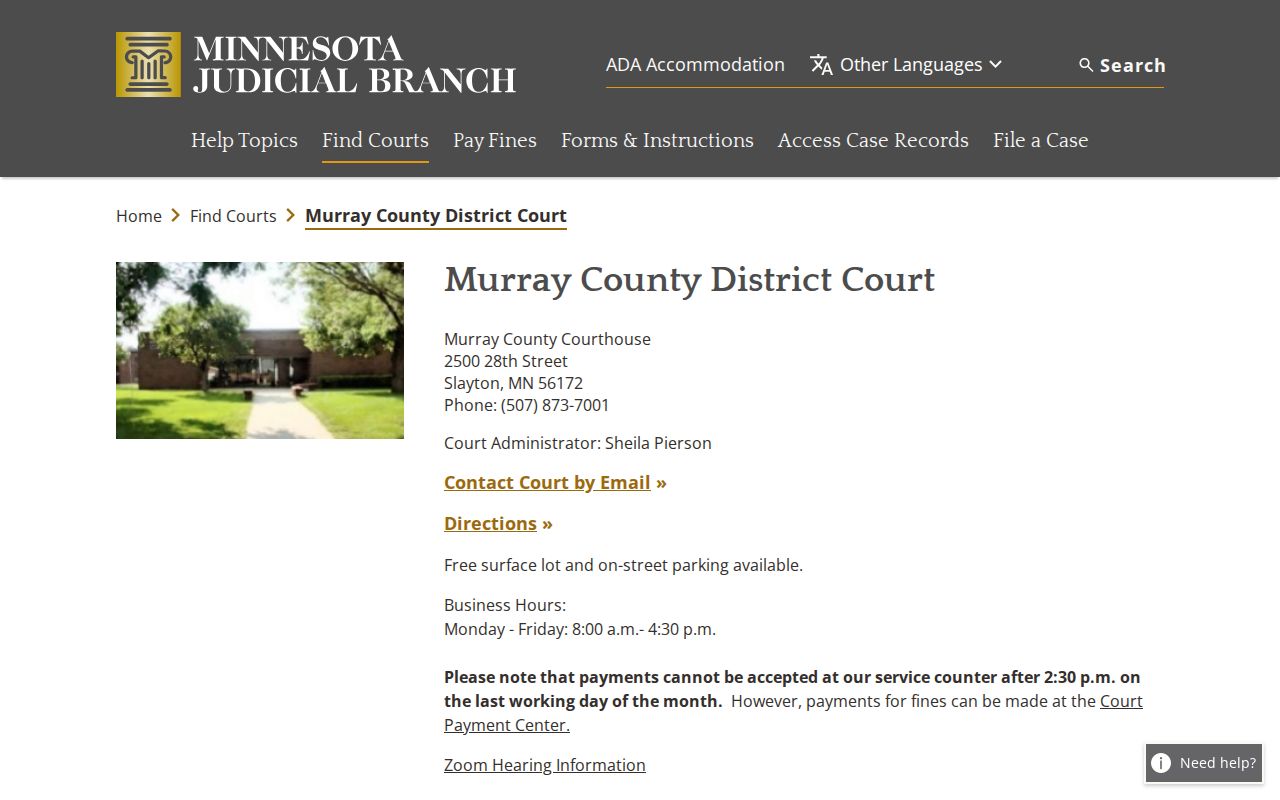 Murray County District Court release record access page